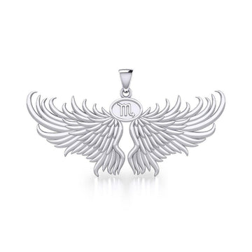Guardian Angel Wings Silver Pendant with Scorpio Zodiac Sign TPD5522 - Jewelry